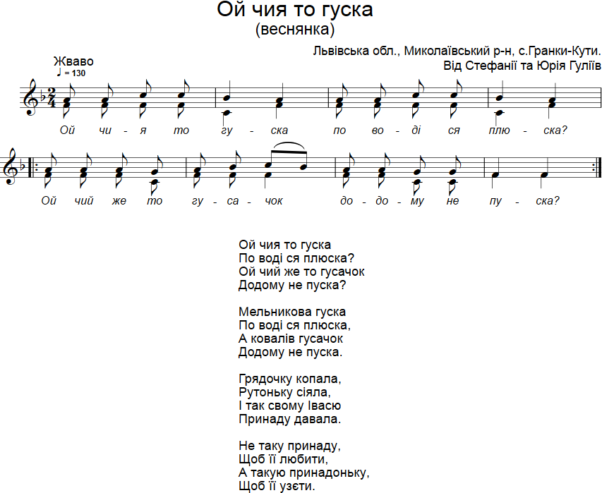 Пісня українською мовою